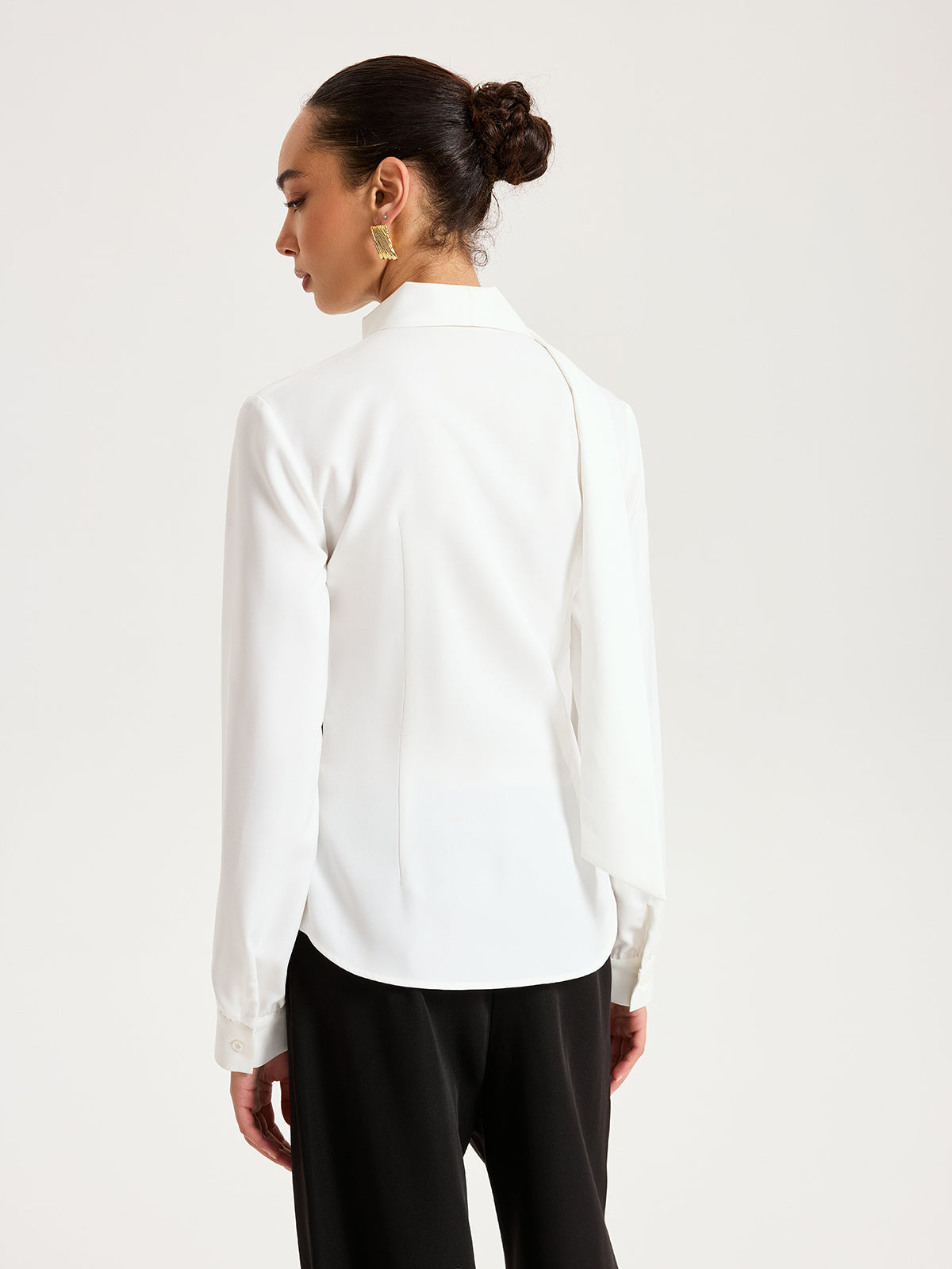 2 in 1 Contrast Panel Tie-Neck Blouse